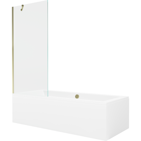 Mexen Cube wanna prostokątna 170 x 80 cm z obudową i parawanem 1-skrzydłowym 80 cm, transparent, złoty - 550517080X9508000050