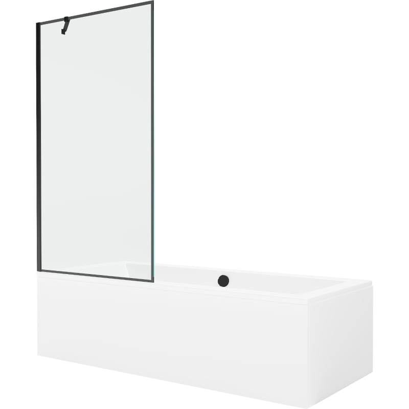 Mexen Cube wanna prostokątna 170 x 80 cm z obudową i parawanem 1-skrzydłowym 90 cm, czarny wzór - 550517080X9509007070