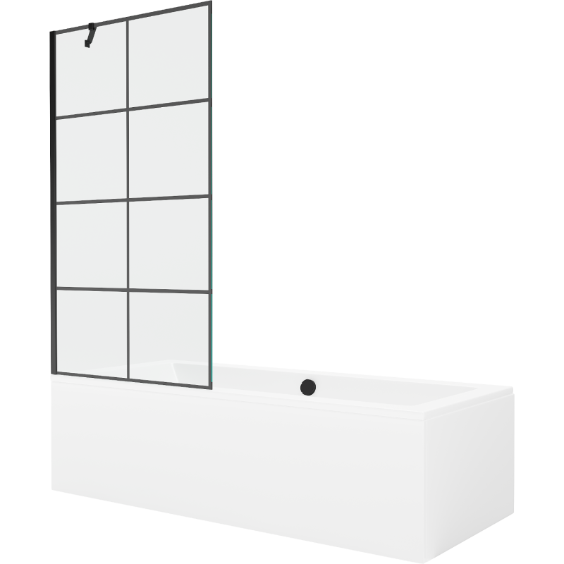 Mexen Cube wanna prostokątna 170 x 80 cm z obudową i parawanem 1-skrzydłowym 90 cm, czarny wzór - 550517080X9509007077