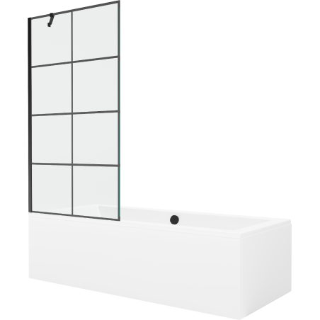 Mexen Cube wanna prostokątna 170 x 80 cm z obudową i parawanem 1-skrzydłowym 90 cm, czarny wzór - 550517080X9509007077