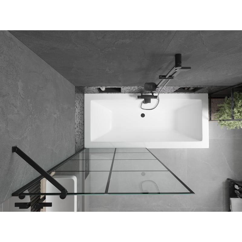 Mexen Cube wanna prostokątna 170 x 80 cm z obudową i parawanem 1-skrzydłowym 90 cm, czarny wzór - 550517080X9509007077