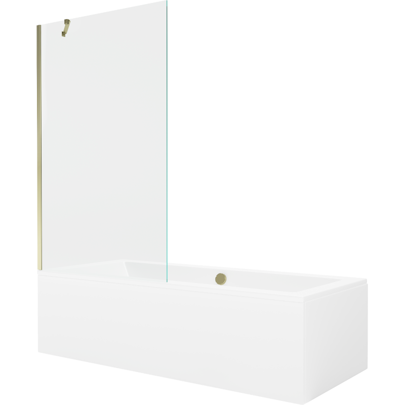 Mexen Cube wanna prostokątna 170 x 80 cm z obudową i parawanem 1-skrzydłowym 100 cm, transparent, złoty - 550517080X9510000050