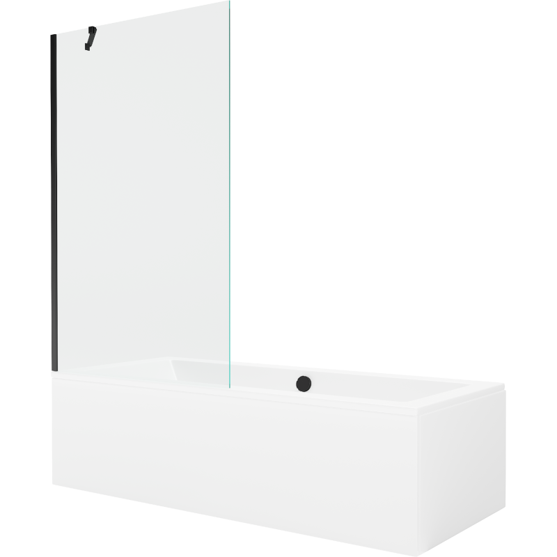 Mexen Cube wanna prostokątna 170 x 80 cm z obudową i parawanem 1-skrzydłowym 100 cm, transparent, czarny - 550517080X9510000070