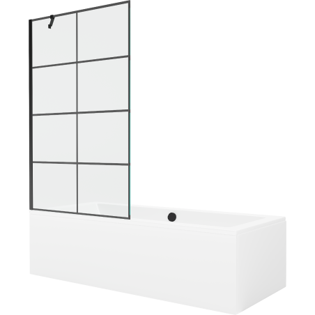 Mexen Cube wanna prostokątna 170 x 80 cm z obudową i parawanem 1-skrzydłowym 100 cm, czarny wzór - 550517080X9510007077