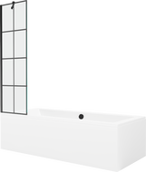 Mexen Cube wanna prostokątna 180 x 80 cm z obudową i parawanem 1-skrzydłowym 50 cm, czarny wzór - 550518080X9505007077