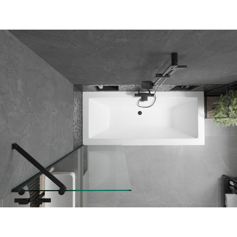 Mexen Cube wanna prostokątna 180 x 80 cm z obudową i parawanem 1-skrzydłowym 60 cm, transparent, czarny - 550518080X9506000070