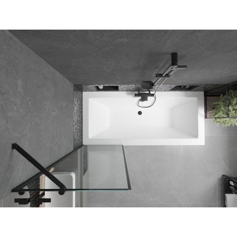 Mexen Cube wanna prostokątna 180 x 80 cm z obudową i parawanem 1-skrzydłowym 60 cm, czarny wzór - 550518080X9506007070