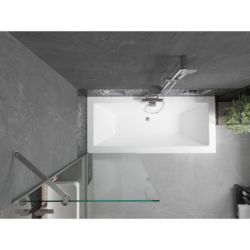 Mexen Cube wanna prostokątna 180 x 80 cm z obudową i parawanem 1-skrzydłowym 70 cm, transparent, chrom - 550518080X9507000001