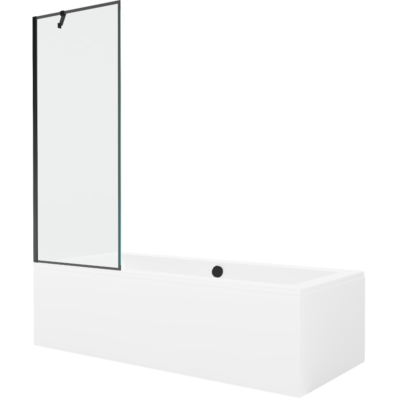 Mexen Cube wanna prostokątna 180 x 80 cm z obudową i parawanem 1-skrzydłowym 70 cm, czarny wzór - 550518080X9507007070