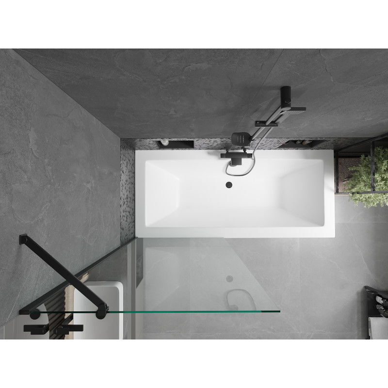 Mexen Cube wanna prostokątna 180 x 80 cm z obudową i parawanem 1-skrzydłowym 80 cm, transparent, czarny - 550518080X9508000070