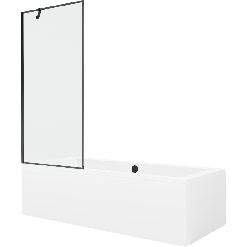 Mexen Cube wanna prostokątna 180 x 80 cm z obudową i parawanem 1-skrzydłowym 80 cm, czarny wzór - 550518080X9508007070