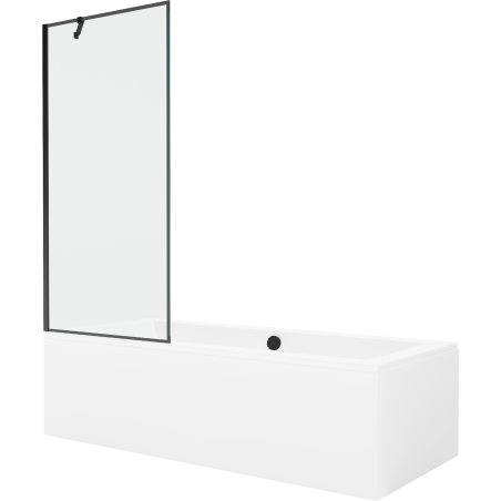 Mexen Cube wanna prostokątna 180 x 80 cm z obudową i parawanem 1-skrzydłowym 80 cm, czarny wzór - 550518080X9508007070