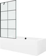 Mexen Cube wanna prostokątna 180 x 80 cm z obudową i parawanem 1-skrzydłowym 90 cm, czarny wzór - 550518080X9509007077