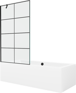 Mexen Cube wanna prostokątna 180 x 80 cm z obudową i parawanem 1-skrzydłowym 100 cm, czarny wzór - 550518080X9510007077