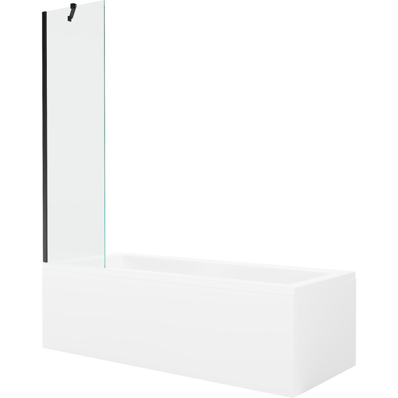 Mexen Cubik wanna prostokątna 150 x 70 cm z obudową i parawanem 1-skrzydłowym 50 cm, transparent, czarny - 550315070X9505000070