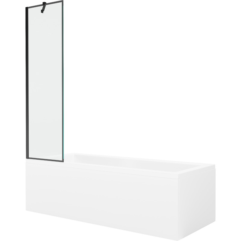 Mexen Cubik wanna prostokątna 150 x 70 cm z obudową i parawanem 1-skrzydłowym 50 cm, czarny wzór - 550315070X9505007070
