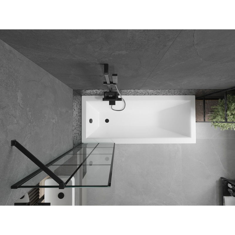 Mexen Cubik wanna prostokątna 150 x 70 cm z obudową i parawanem 1-skrzydłowym 50 cm, czarny wzór - 550315070X9505007077