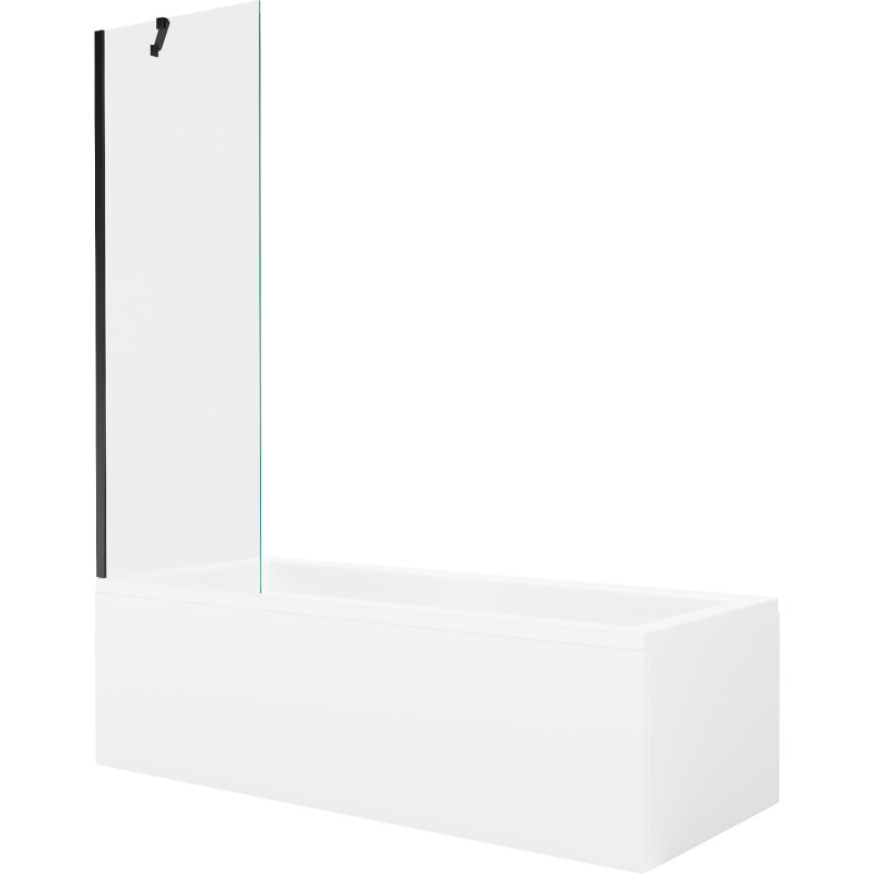 Mexen Cubik wanna prostokątna 150 x 70 cm z obudową i parawanem 1-skrzydłowym 60 cm, transparent, czarny - 550315070X9506000070