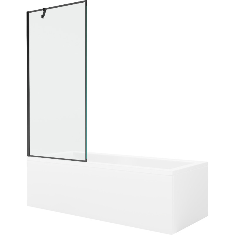 Mexen Cubik wanna prostokątna 150 x 70 cm z obudową i parawanem 1-skrzydłowym 80 cm, czarny wzór - 550315070X9508007070
