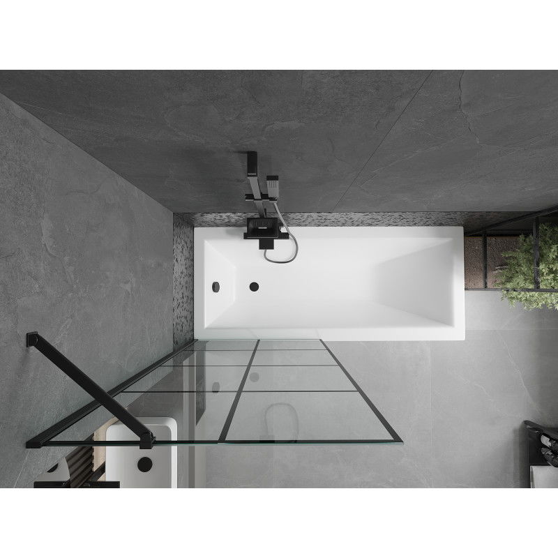 Mexen Cubik wanna prostokątna 150 x 70 cm z obudową i parawanem 1-skrzydłowym 80 cm, czarny wzór - 550315070X9508007077
