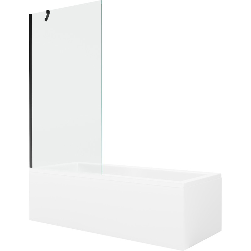 Mexen Cubik wanna prostokątna 150 x 70 cm z obudową i parawanem 1-skrzydłowym 90 cm, transparent, czarny - 550315070X9509000070