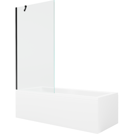Mexen Cubik wanna prostokątna 150 x 70 cm z obudową i parawanem 1-skrzydłowym 90 cm, transparent, czarny - 550315070X9509000070