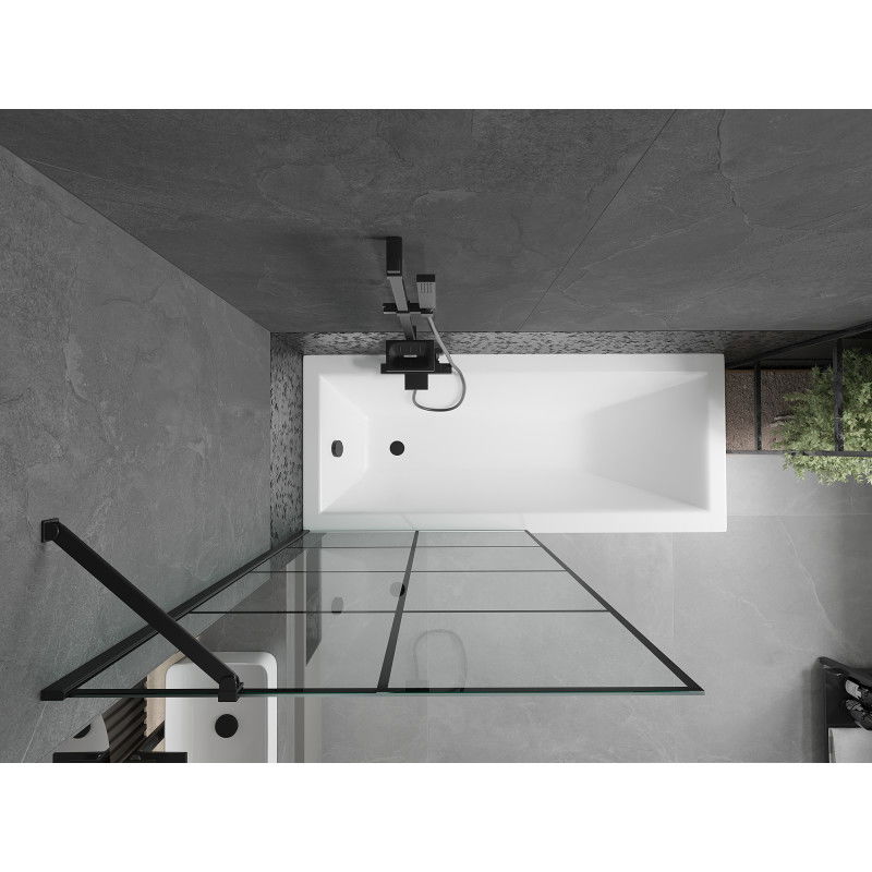 Mexen Cubik wanna prostokątna 150 x 70 cm z obudową i parawanem 1-skrzydłowym 90 cm, czarny wzór - 550315070X9509007077