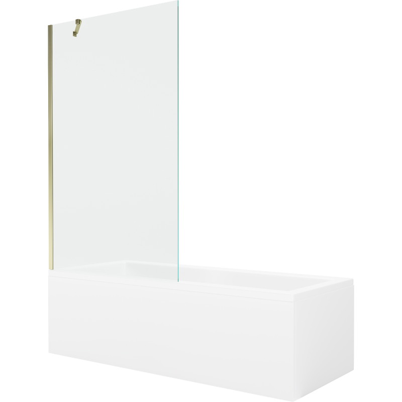 Mexen Cubik wanna prostokątna 150 x 70 cm z obudową i parawanem 1-skrzydłowym 100 cm, transparent, złoty - 550315070X9510000050