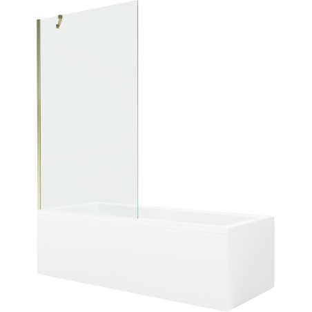 Mexen Cubik wanna prostokątna 150 x 70 cm z obudową i parawanem 1-skrzydłowym 100 cm, transparent, złoty - 550315070X9510000050