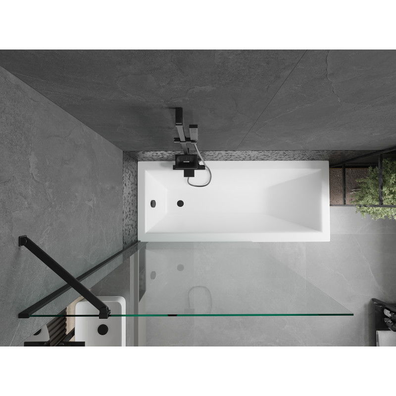 Mexen Cubik wanna prostokątna 150 x 70 cm z obudową i parawanem 1-skrzydłowym 100 cm, transparent, czarny - 550315070X9510000070