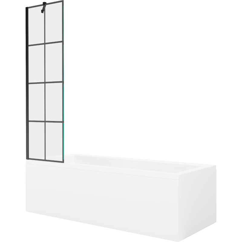 Mexen Cubik wanna prostokątna 160 x 70 cm z obudową i parawanem 1-skrzydłowym 50 cm, czarny wzór - 550316070X9505007077