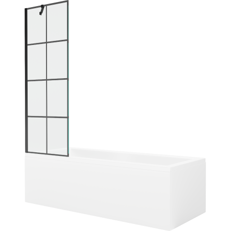 Mexen Cubik wanna prostokątna 160 x 70 cm z obudową i parawanem 1-skrzydłowym 60 cm, czarny wzór - 550316070X9506007077