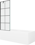 Mexen Cubik wanna prostokątna 160 x 70 cm z obudową i parawanem 1-skrzydłowym 70 cm, czarny wzór - 550316070X9507007077