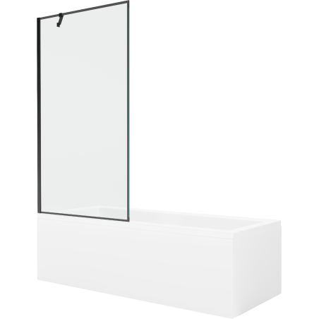 Mexen Cubik wanna prostokątna 160 x 70 cm z obudową i parawanem 1-skrzydłowym 90 cm, czarny wzór - 550316070X9509007070