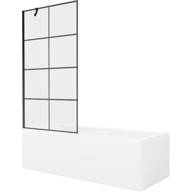 Mexen Cubik wanna prostokątna 160 x 70 cm z obudową i parawanem 1-skrzydłowym 90 cm, czarny wzór - 550316070X9509007077