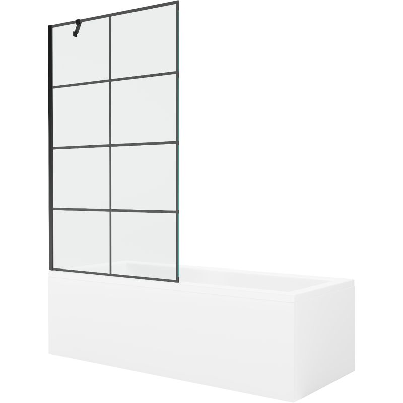 Mexen Cubik wanna prostokątna 160 x 70 cm z obudową i parawanem 1-skrzydłowym 100 cm, czarny wzór - 550316070X9510007077