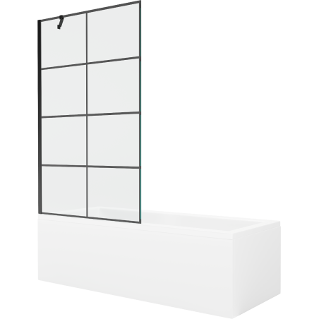Mexen Cubik wanna prostokątna 160 x 70 cm z obudową i parawanem 1-skrzydłowym 100 cm, czarny wzór - 550316070X9510007077