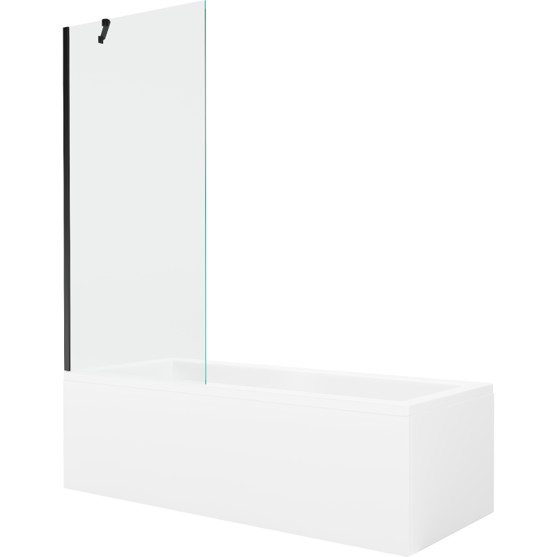 Mexen Cubik wanna prostokątna 170 x 70 cm z obudową i parawanem 1-skrzydłowym 80 cm, transparent, czarny - 550317070X9508000070