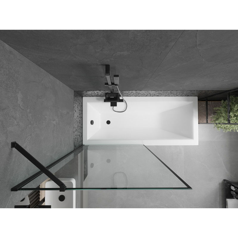 Mexen Cubik wanna prostokątna 170 x 70 cm z obudową i parawanem 1-skrzydłowym 90 cm, czarny wzór - 550317070X9509007070