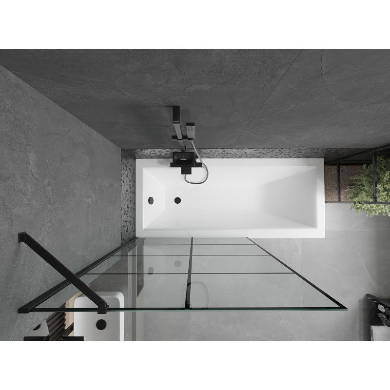 Mexen Cubik wanna prostokątna 170 x 70 cm z obudową i parawanem 1-skrzydłowym 100 cm, czarny wzór - 550317070X9510007077