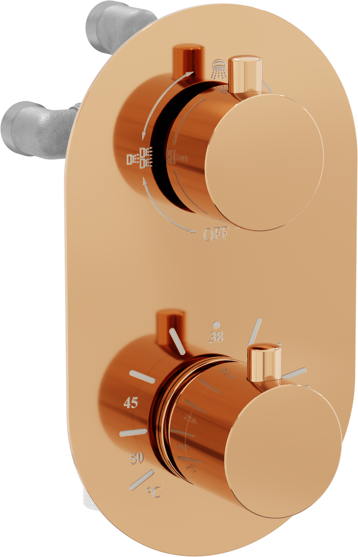 Mexen Kai termostatyczna bateria wannowo-prysznicowa 3-wyjściowa, różowe złoto - 77602-60