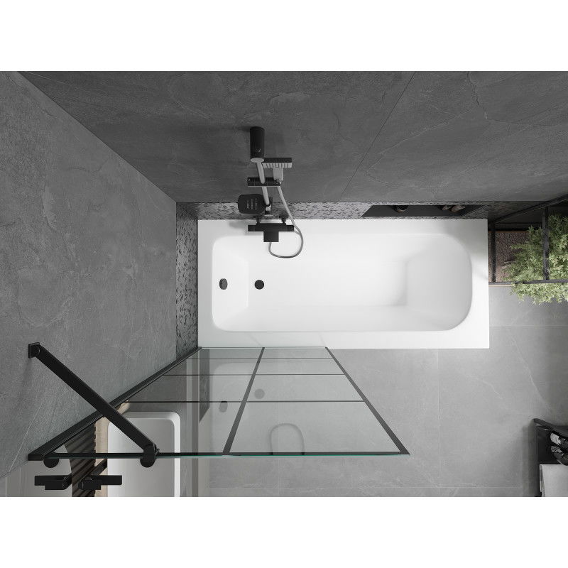 Mexen Vega wanna prostokątna 150 x 70 cm z obudową i parawanem 1-skrzydłowym 80 cm, czarny wzór - 550115070X9508007077