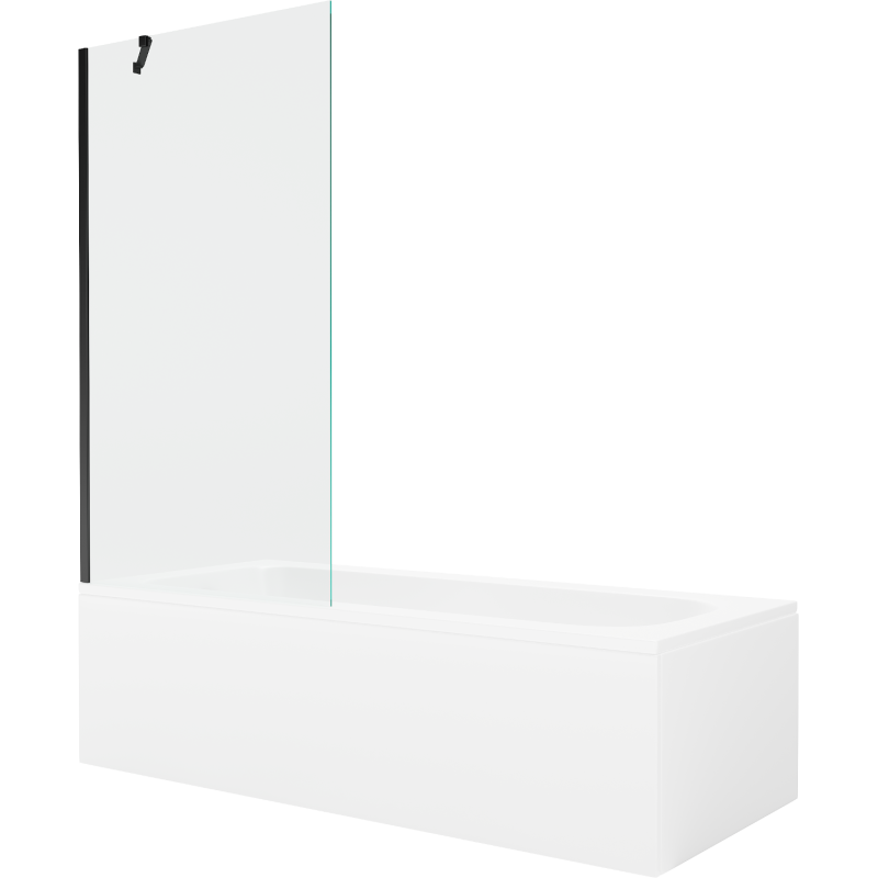 Mexen Vega wanna prostokątna 150 x 70 cm z obudową i parawanem 1-skrzydłowym 90 cm, transparent, czarny - 550115070X9509000070