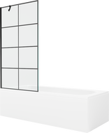 Mexen Vega wanna prostokątna 150 x 70 cm z obudową i parawanem 1-skrzydłowym 90 cm, czarny wzór - 550115070X9509007077