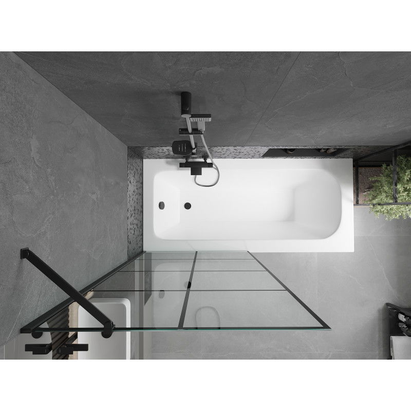 Mexen Vega wanna prostokątna 150 x 70 cm z obudową i parawanem 1-skrzydłowym 90 cm, czarny wzór - 550115070X9509007077