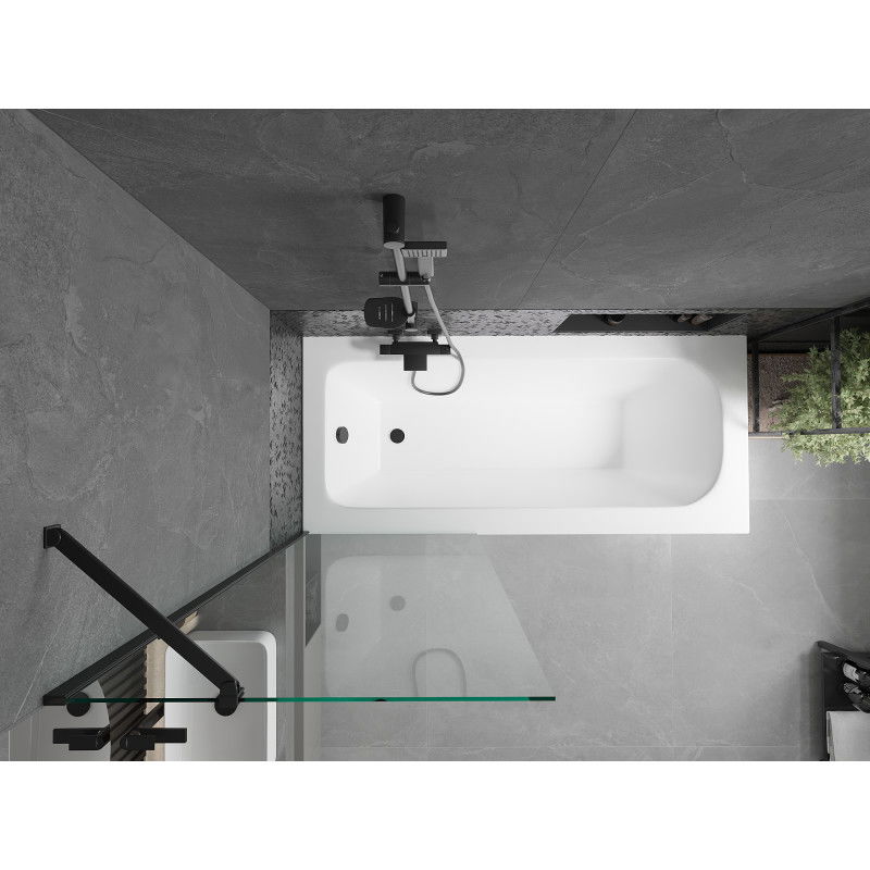 Mexen Vega wanna prostokątna 160 x 70 cm z obudową i parawanem 1-skrzydłowym 70 cm, transparent, czarny - 550116070X9507000070