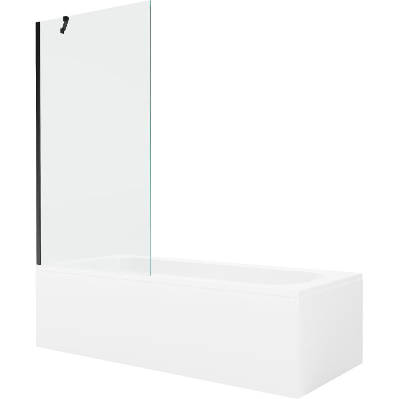 Mexen Vega wanna prostokątna 160 x 70 cm z obudową i parawanem 1-skrzydłowym 90 cm, transparent, czarny - 550116070X9509000070