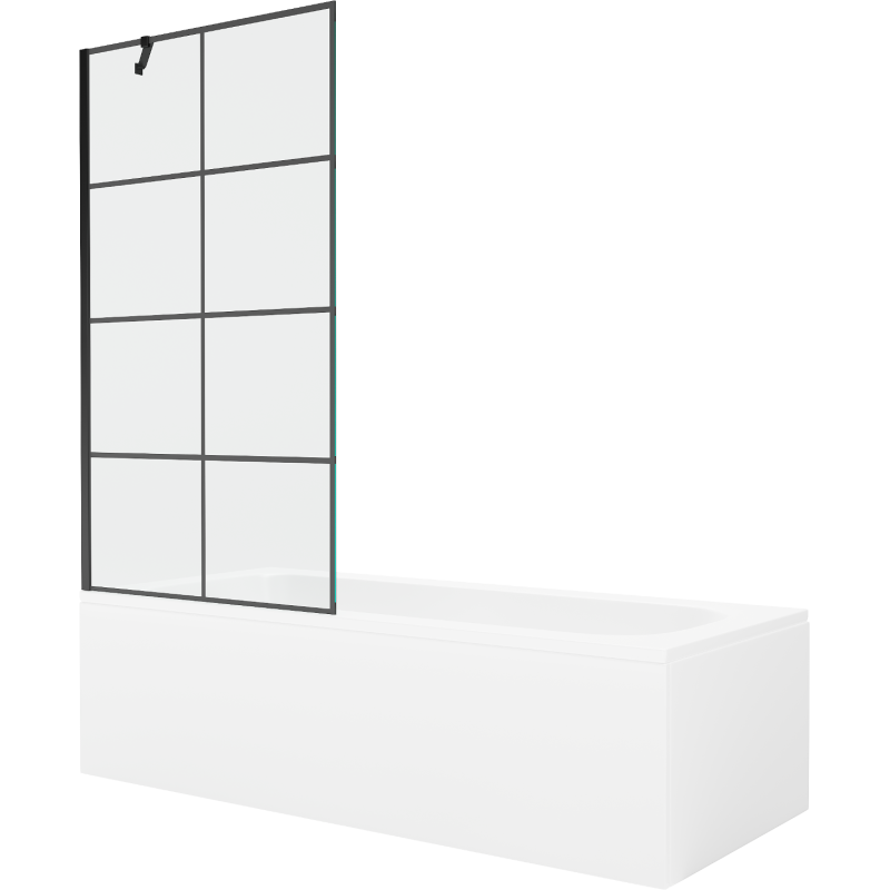 Mexen Vega wanna prostokątna 160 x 70 cm z obudową i parawanem 1-skrzydłowym 90 cm, czarny wzór - 550116070X9509007077