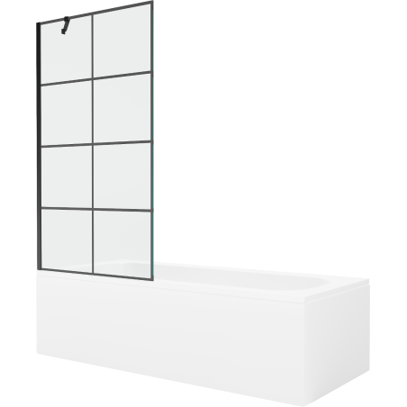 Mexen Vega wanna prostokątna 160 x 70 cm z obudową i parawanem 1-skrzydłowym 90 cm, czarny wzór - 550116070X9509007077