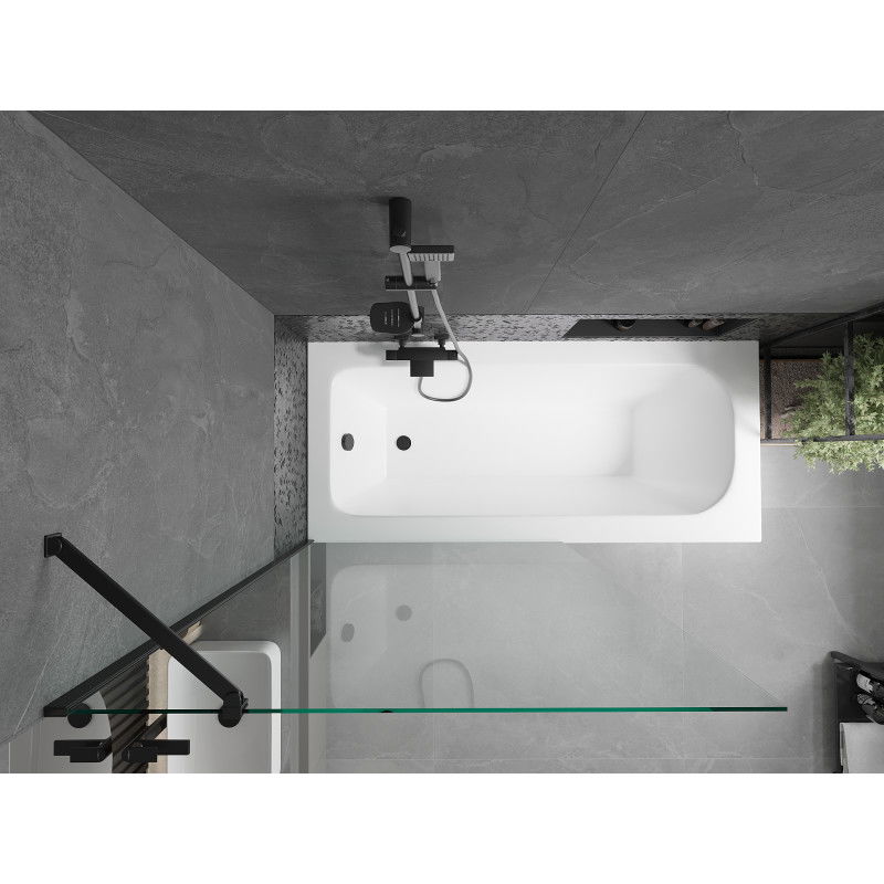 Mexen Vega wanna prostokątna 160 x 70 cm z obudową i parawanem 1-skrzydłowym 100 cm, transparent, czarny - 550116070X9510000070